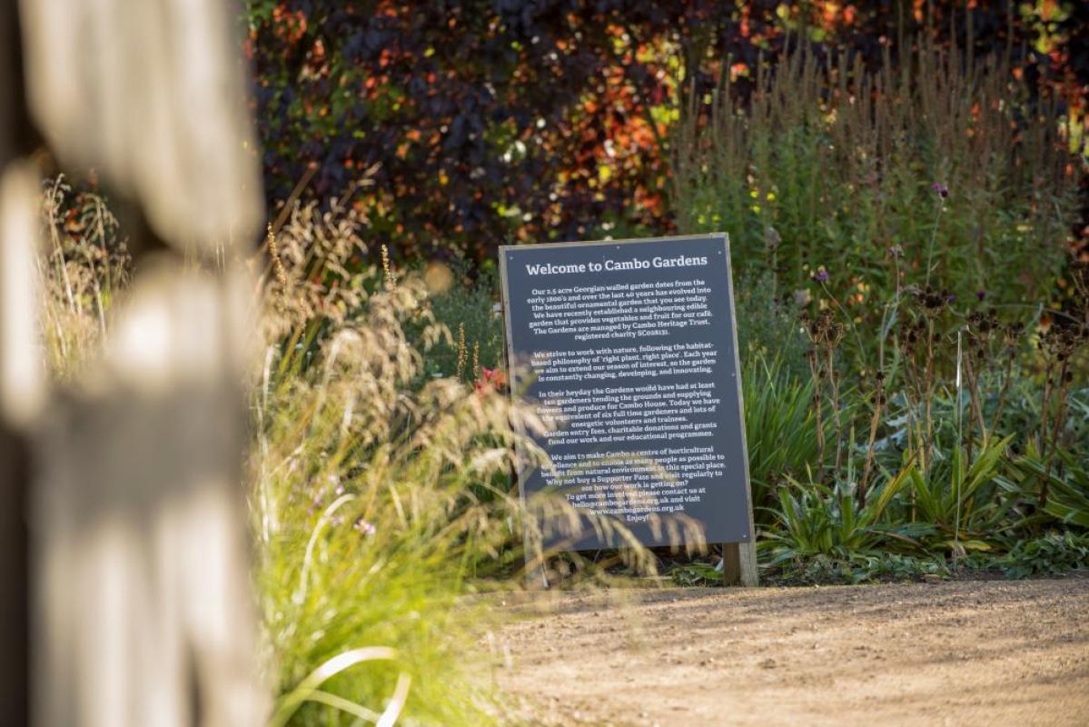 Off Grid at Cambo garden sign